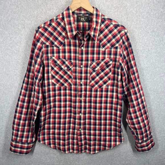 Double RL Other - Double RL‎ RRL Western Shirt Mens M Red Plaid Pearl Snap Long Sleeve Cotton EUC